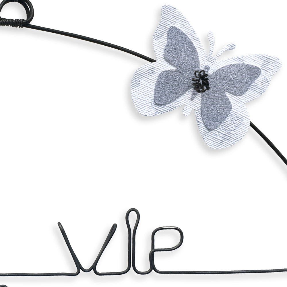 Message coloré en fil de fer - Papillon - Blanc : La vie est belle - environ 37 x 46 cm - Bijoux de mur