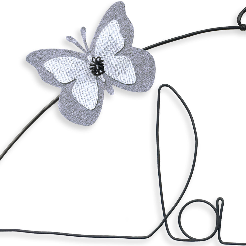 Message coloré en fil de fer - Papillon - Blanc : La vie est belle - environ 37 x 46 cm - Bijoux de mur