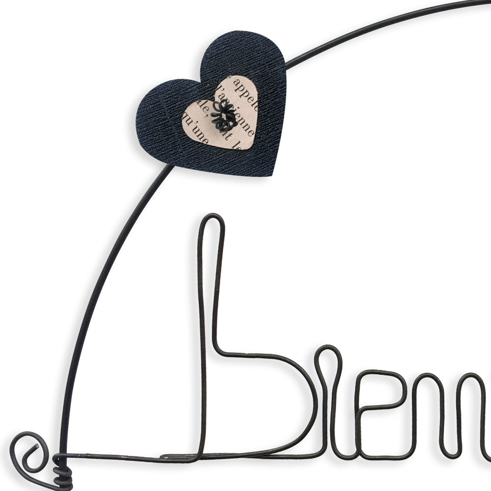 Message coloré en fil de fer - Chat - Noir : Bienvenue - environ 29 x 33 cm - Bijoux de mur