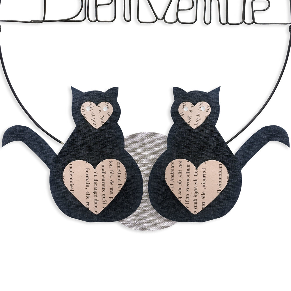 Message coloré en fil de fer - Chat - Noir : Bienvenue - environ 29 x 33 cm - Bijoux de mur