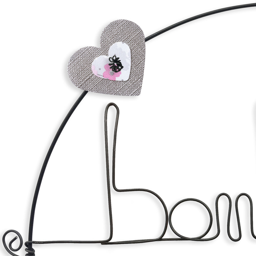 Message coloré en fil de fer - Coeur - Rose : Bonheur - environ 29 x 33 cm - Bijoux de mur