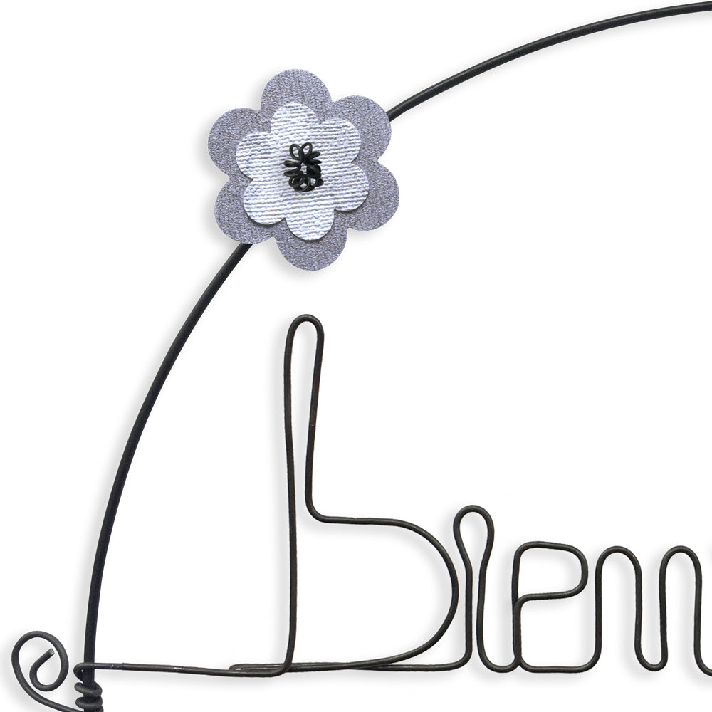 Message coloré en fil de fer - Oiseau - Blanc : Bienvenue - environ 29 x 38 cm - Bijoux de mur