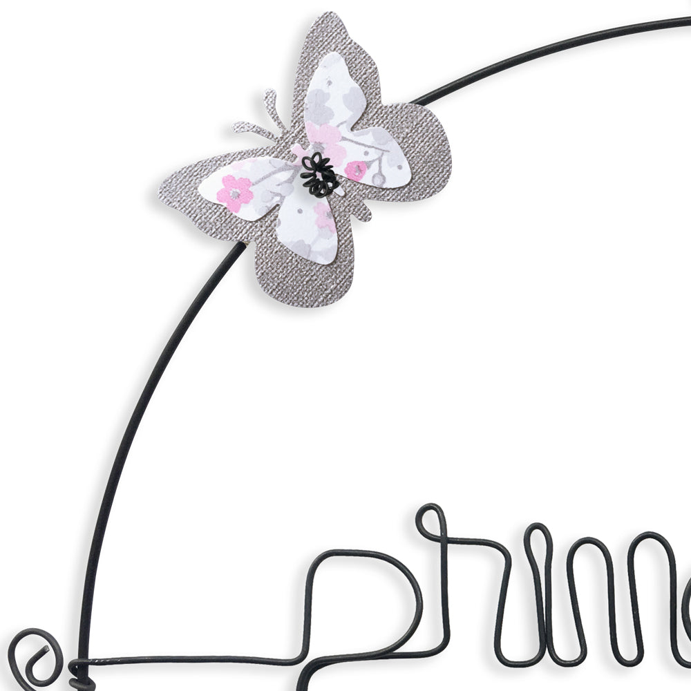 Message coloré en fil de fer - Papillon - Rose : Princesse - environ 29 x 32 cm - Bijoux de mur
