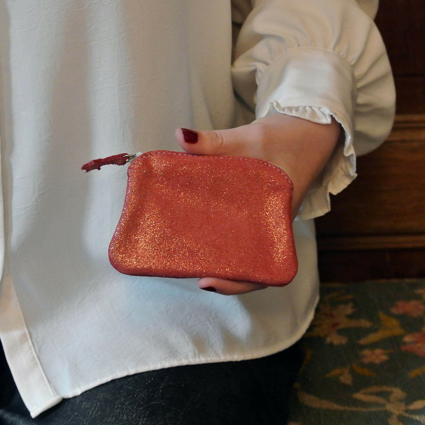 Mini Porte Monnaie Kiwi en cuir Pailleté