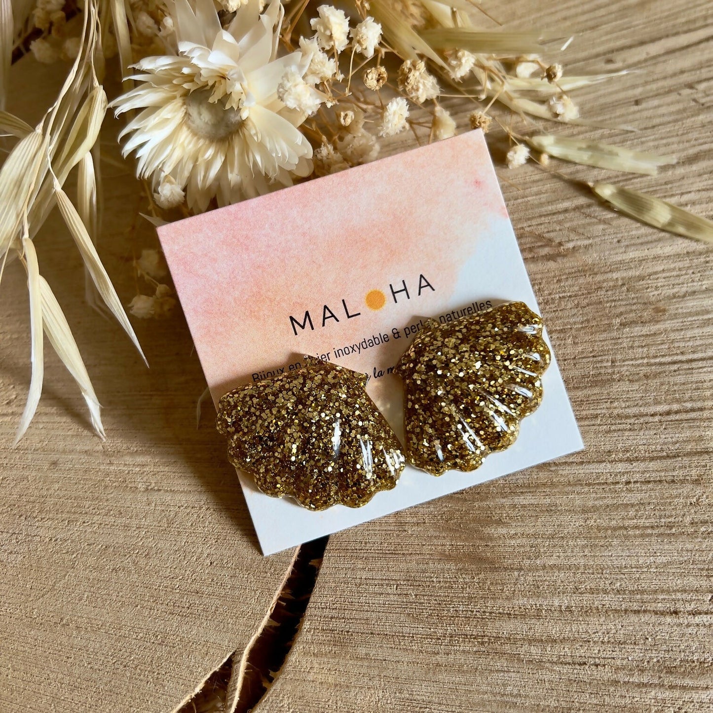 BO coquillages paillettes dorées