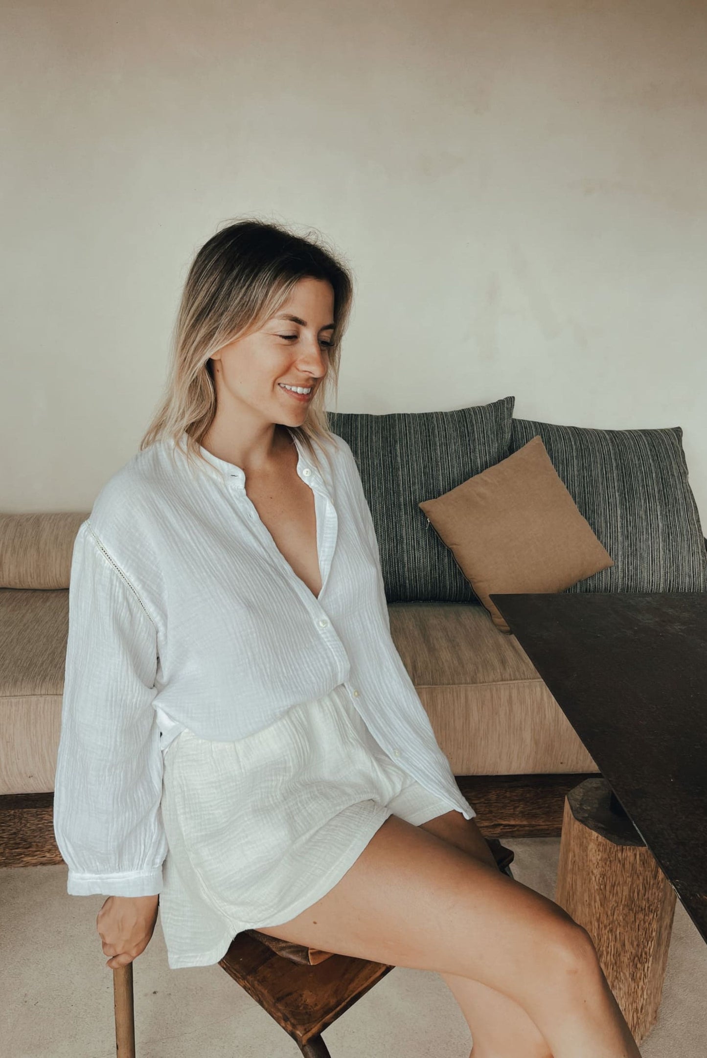 SHORT EN GAZE DE COTON BLANC ~ AWAN