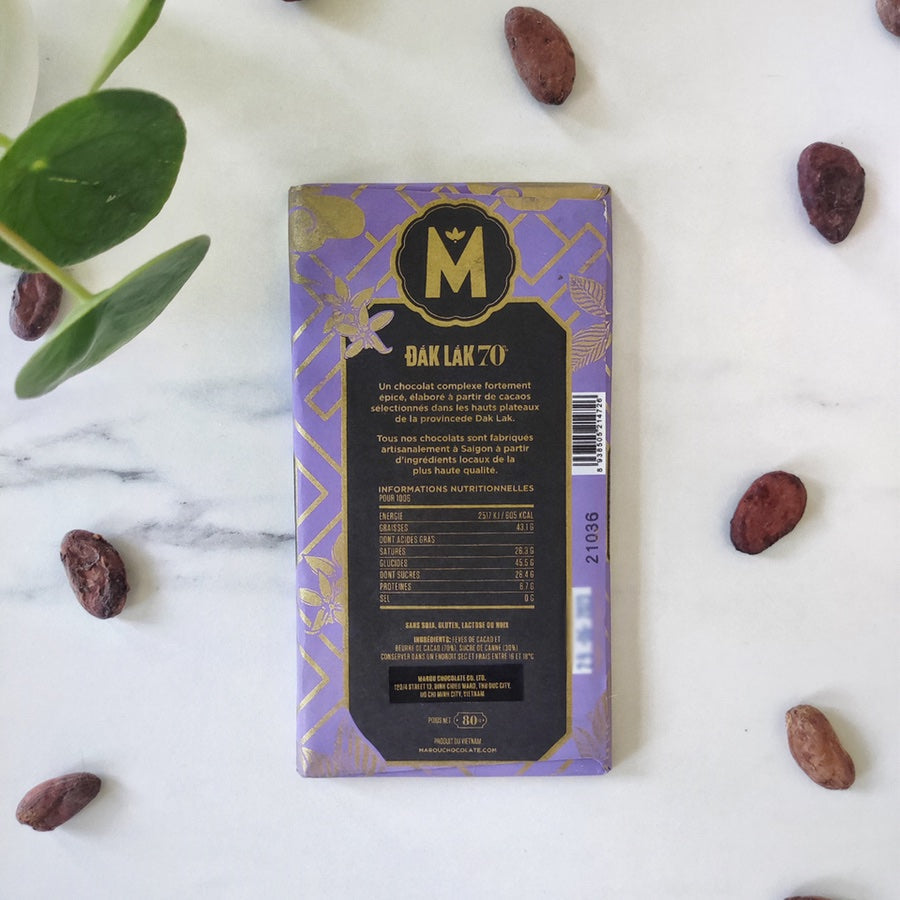 Chocolat, chocolat noir, tablette chocolat, vietnam, dak lak, 70% de cacao, cacao, Marou, chocolat de luxe, chocolat du monde, chocolats originaux