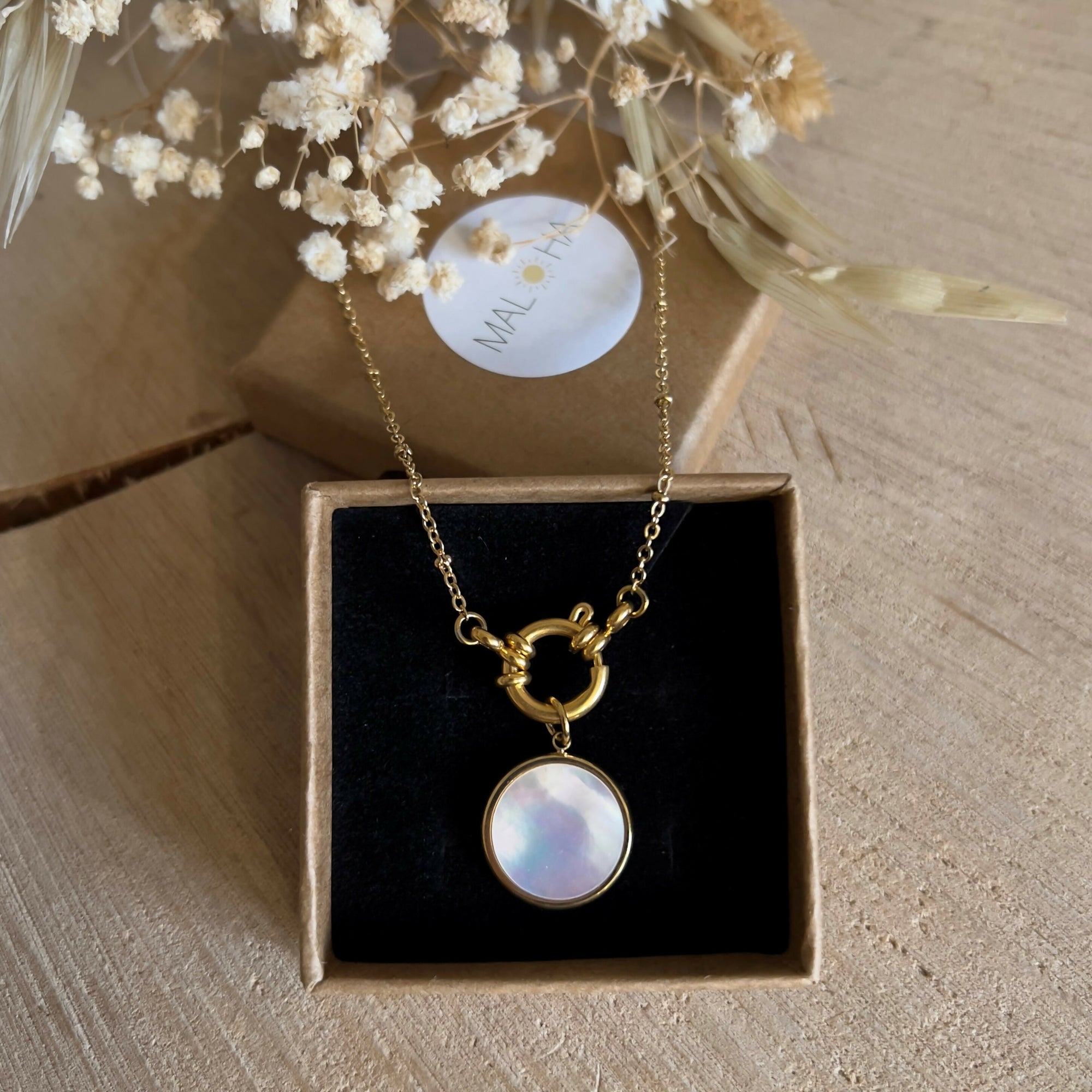 Collier pendentif interchangeable nacre naturelle