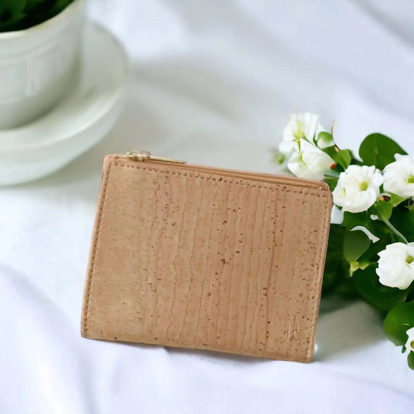 Petit porte-monnaie Lola en cuir de pomme ou liège Karmyliege Liège-beige