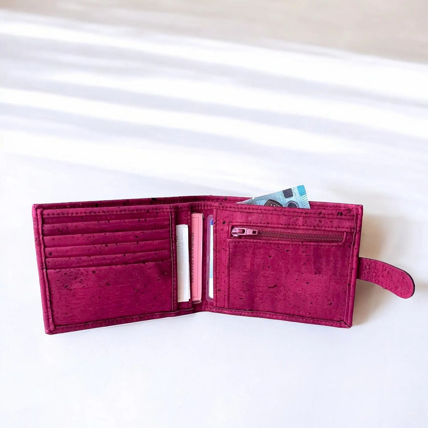 Portefeuille en liège avec zip, Roman bordeaux Karmyliege