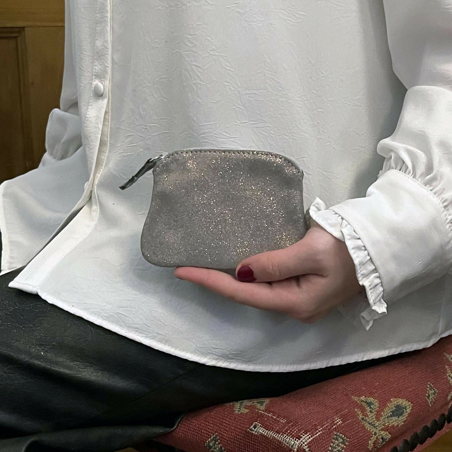 Mini Porte Monnaie Kiwi en cuir Pailleté