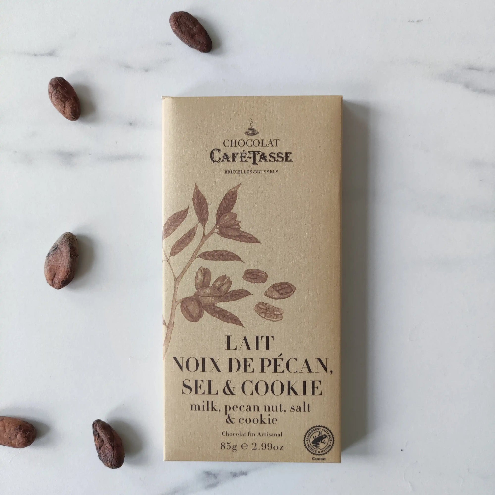 Tablette de chocolat au Lait Pécan Sel Cookie Belge Café-Tasse