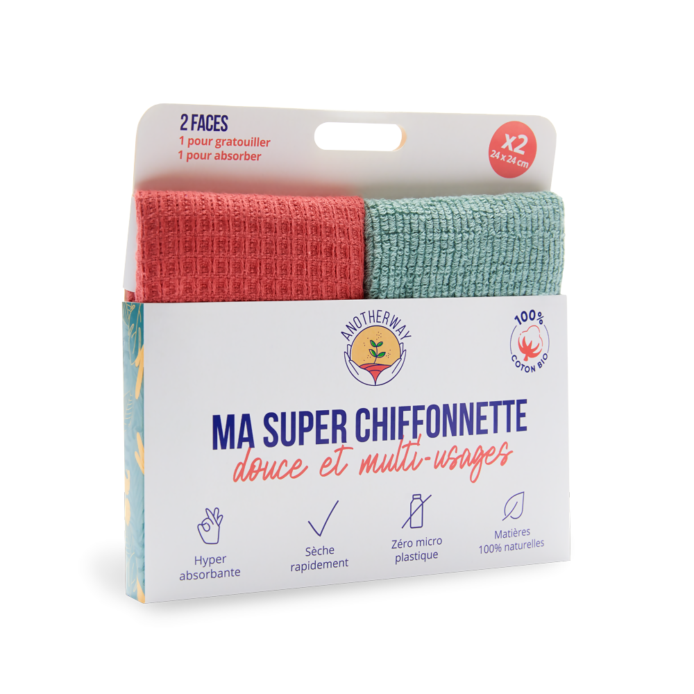 Lot de 2 chiffonnettes en coton bio