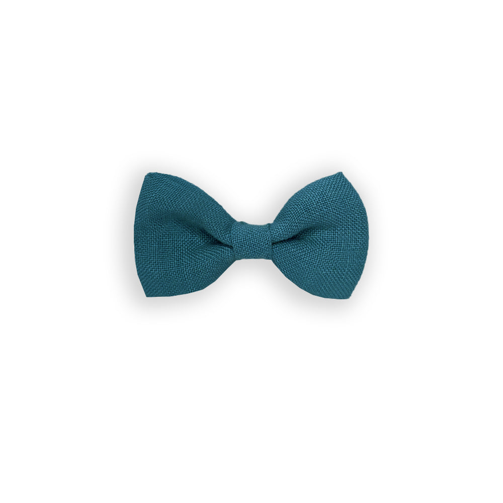 Barrette noeud lin génieux bleu pétrole
