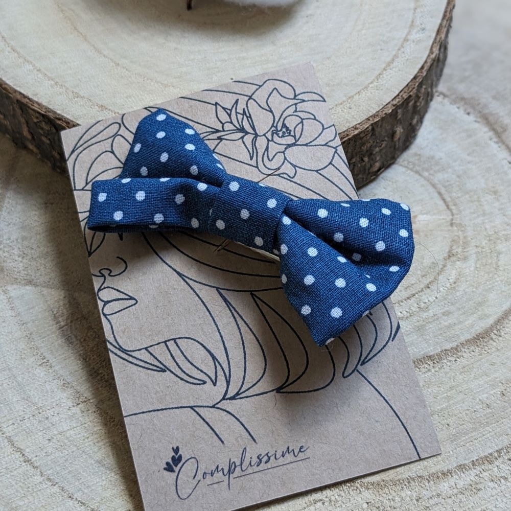 Barrette nœud en coton coloris au choix à pois