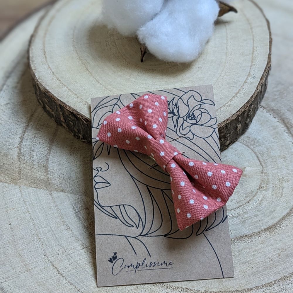 Barrette nœud en coton coloris au choix à pois