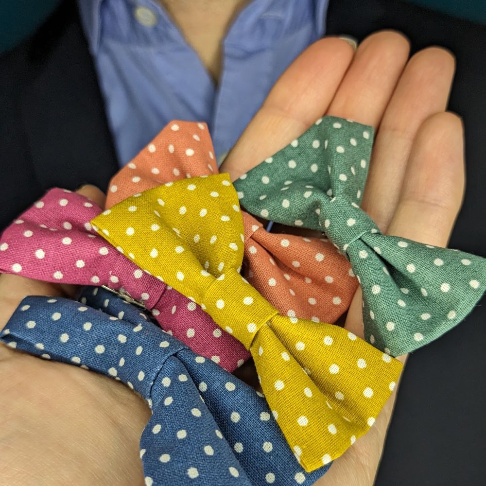 Barrette nœud en coton coloris au choix à pois