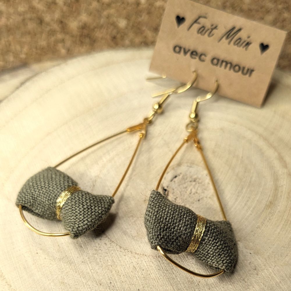 Boucles d’oreilles Gouttes lin transigeant kaki