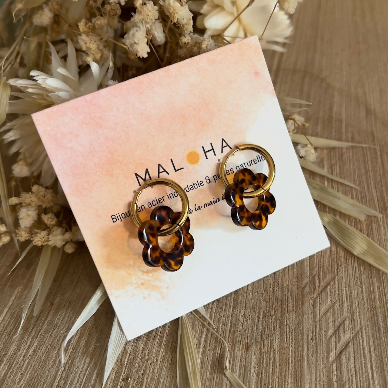 BO créoles & ses fleurs marron - beige