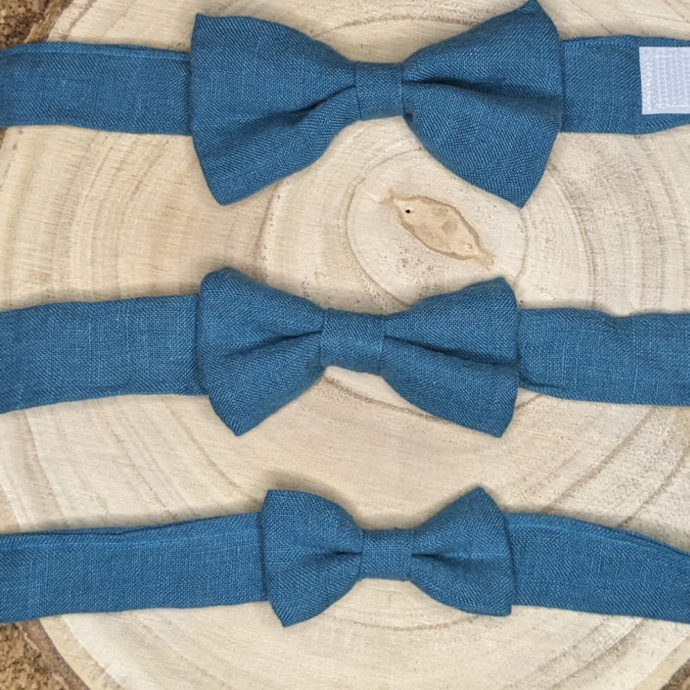 Noeud papillon enfant lin génieux bleu pétrole