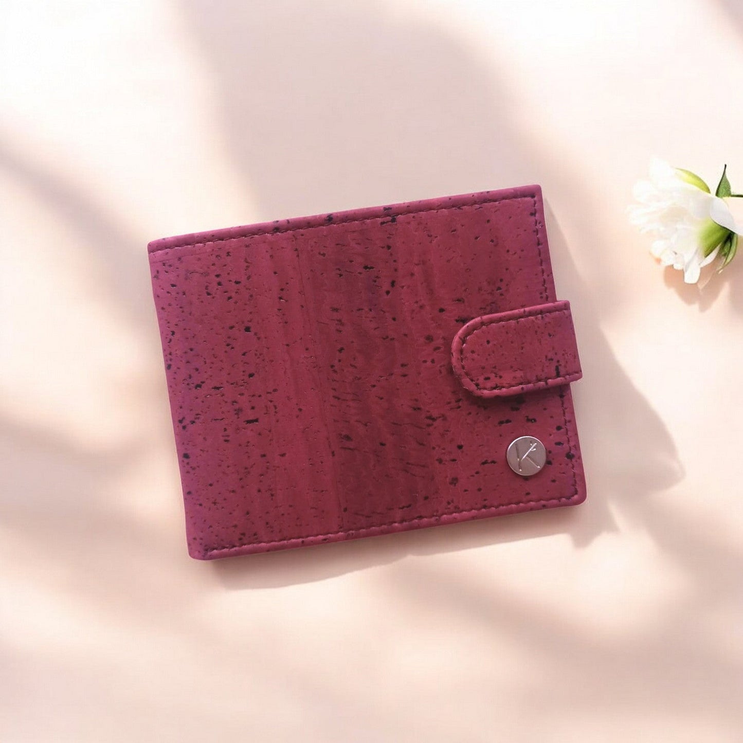 Portefeuille en liège avec zip, Roman bordeaux