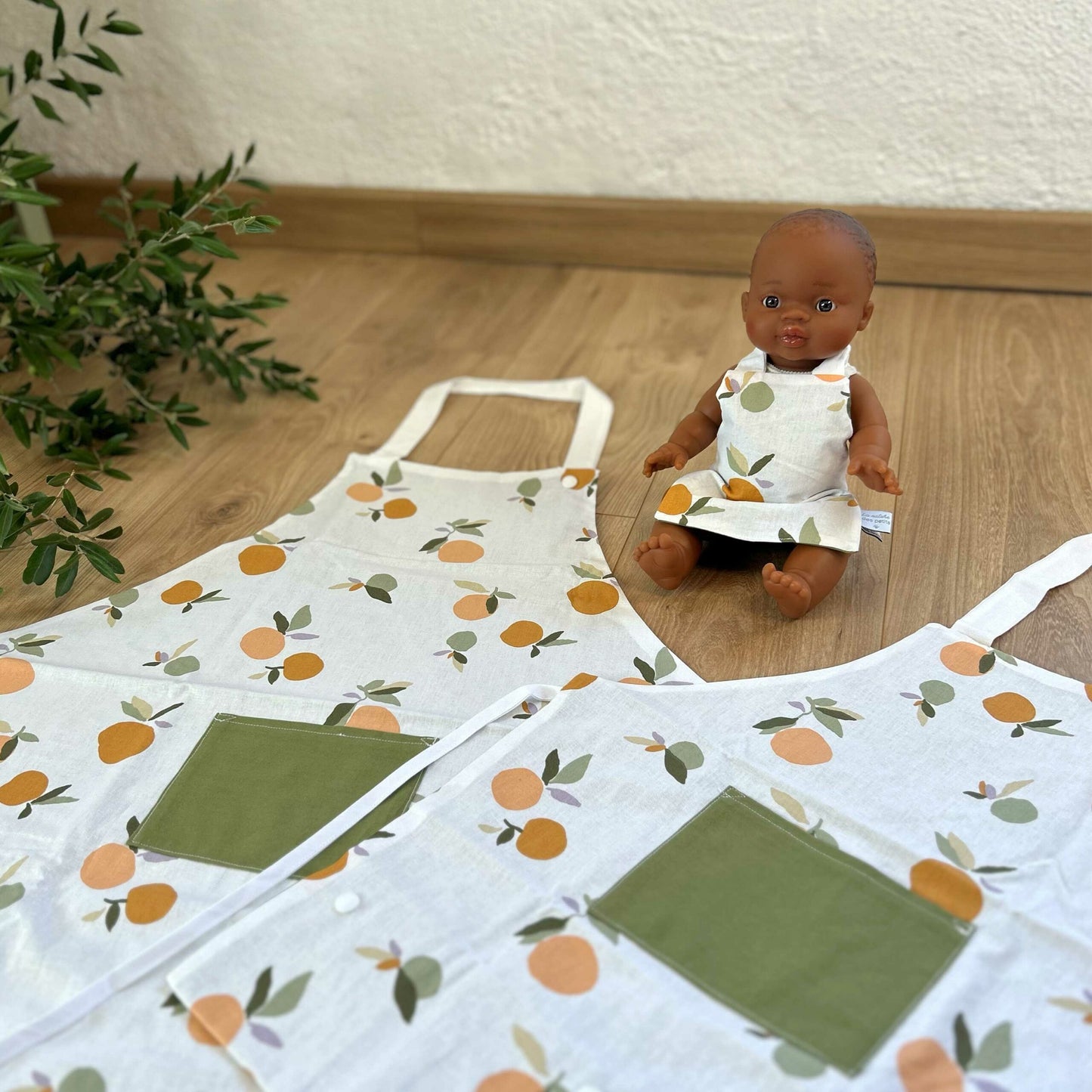 Tablier de cuisine enfant - Fruit/vert olive