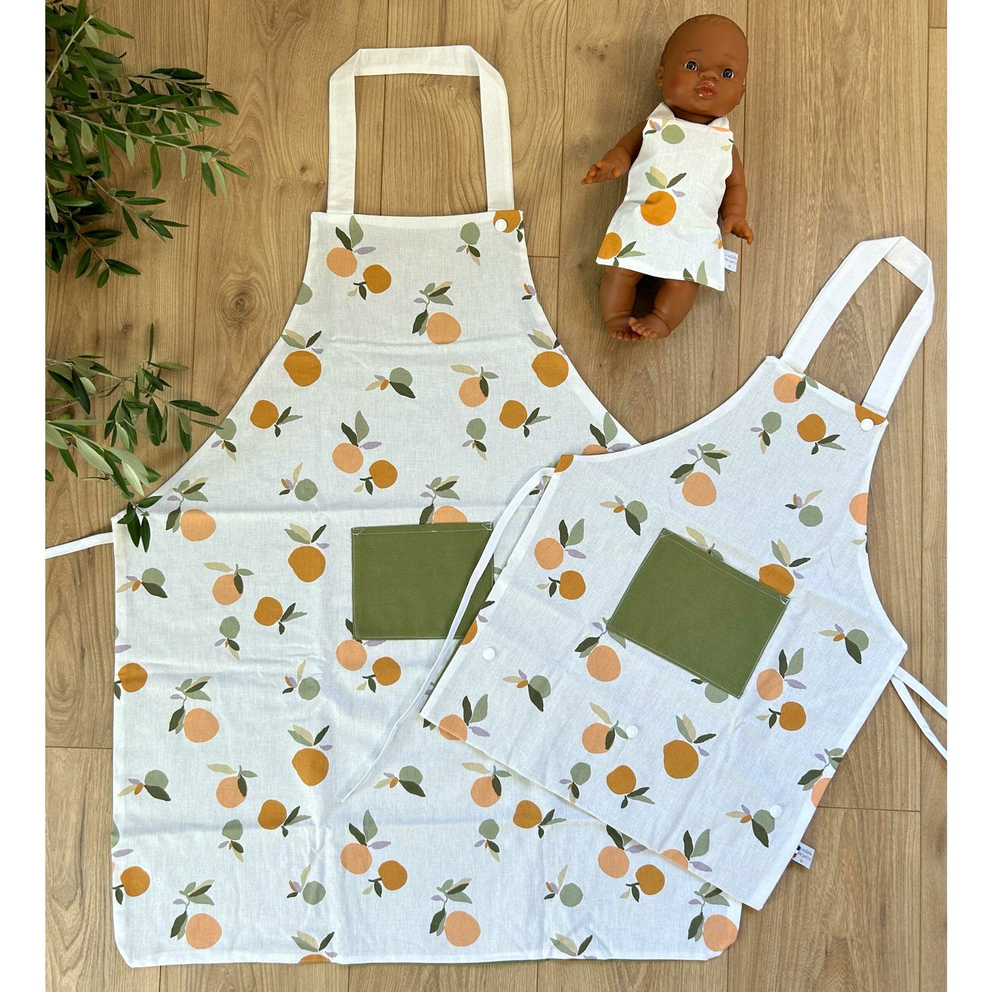 Tablier de cuisine enfant - Fruit/vert olive