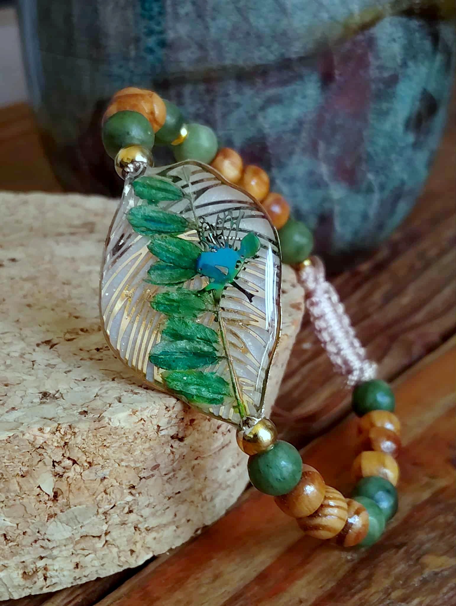 Bracelet, Feuille d'indigotier, Jade