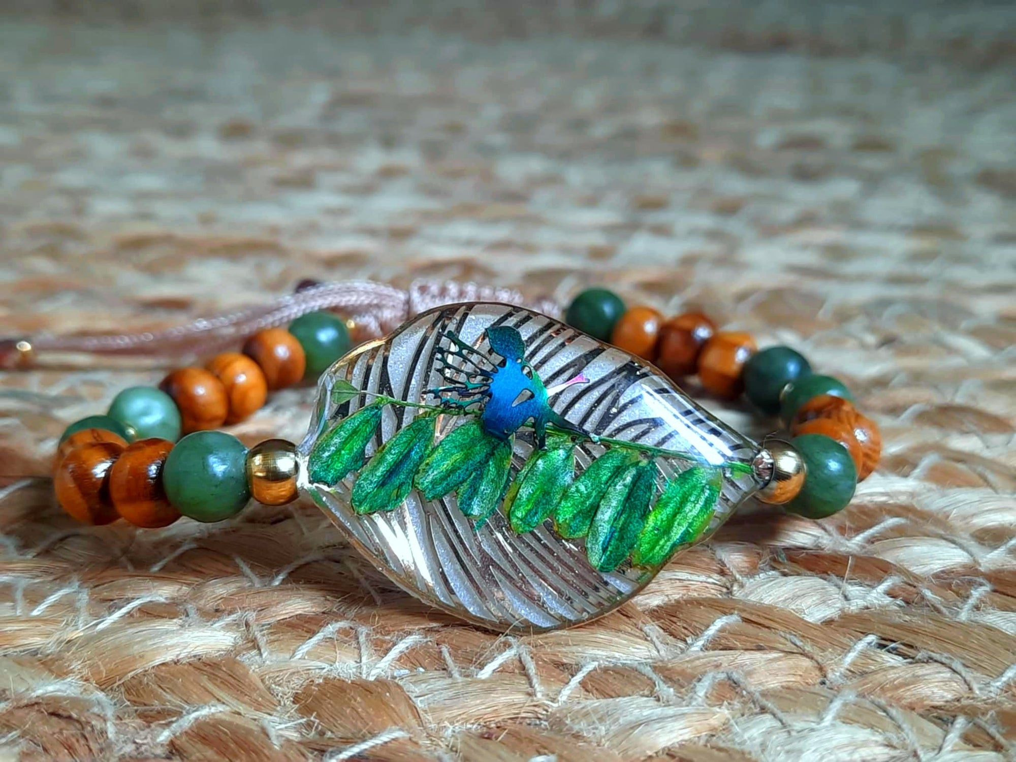 Bracelet, Feuille d'indigotier, Jade