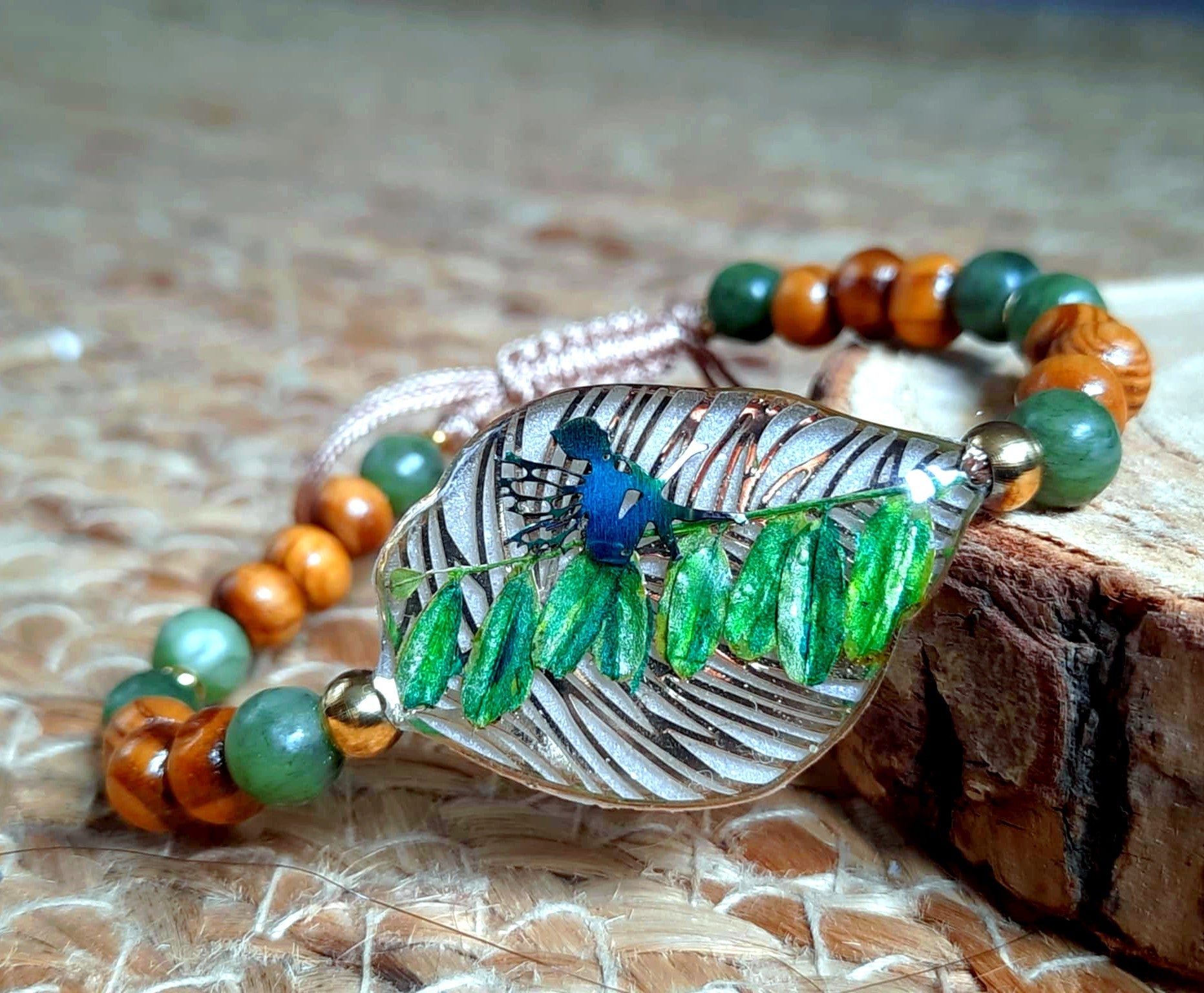 Bracelet, Feuille d'indigotier, Jade