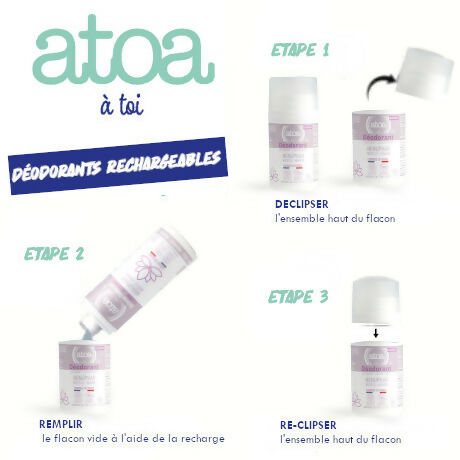 ATOA - Roll on déodorant Nénuphar - COSMOS ORGANIC - RECHARGEABLE
