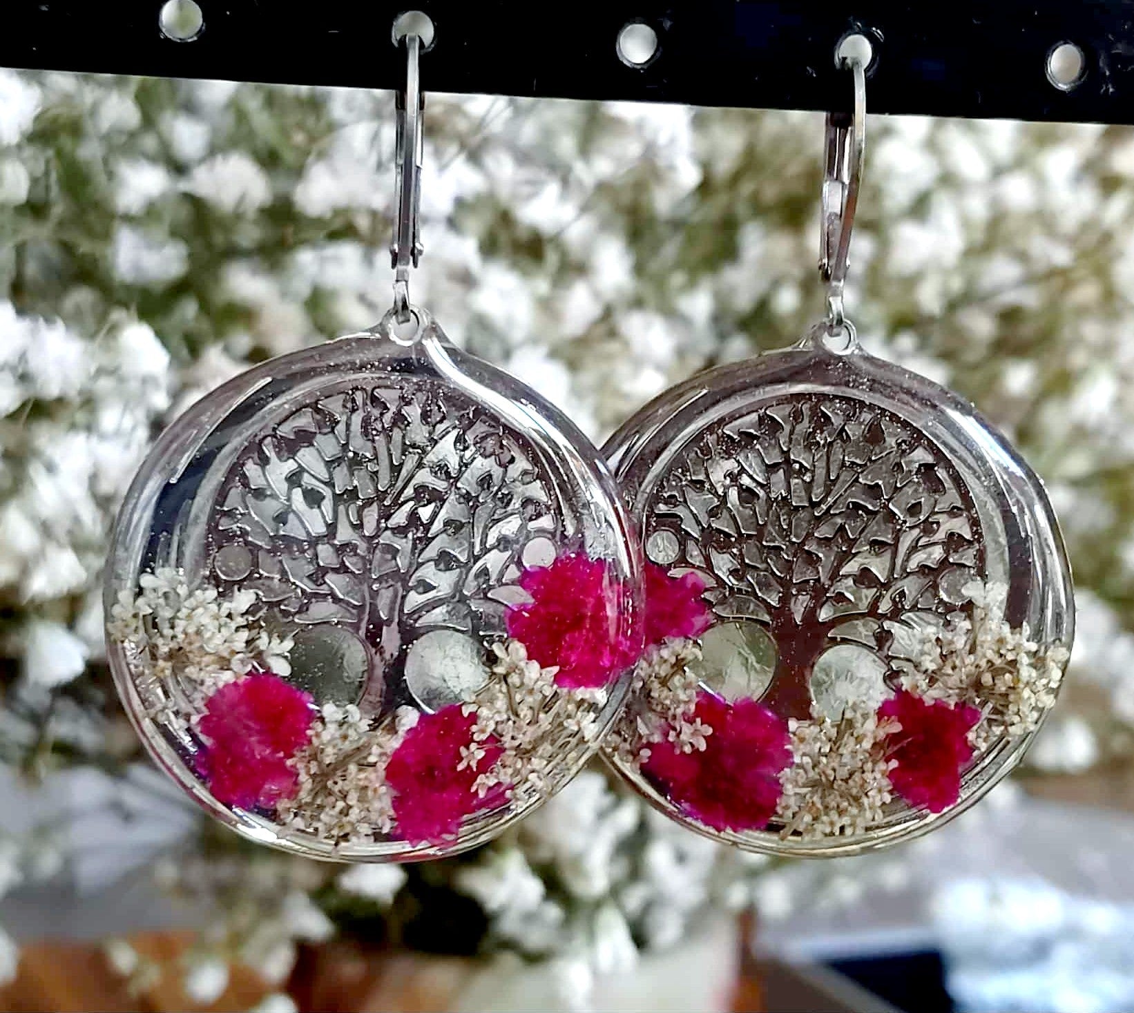Boucles d'oreille, Fleur de carotte, Gypsophile