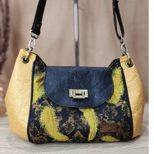 Sac Hortensia en Piñatex Or antique et tissu brocart