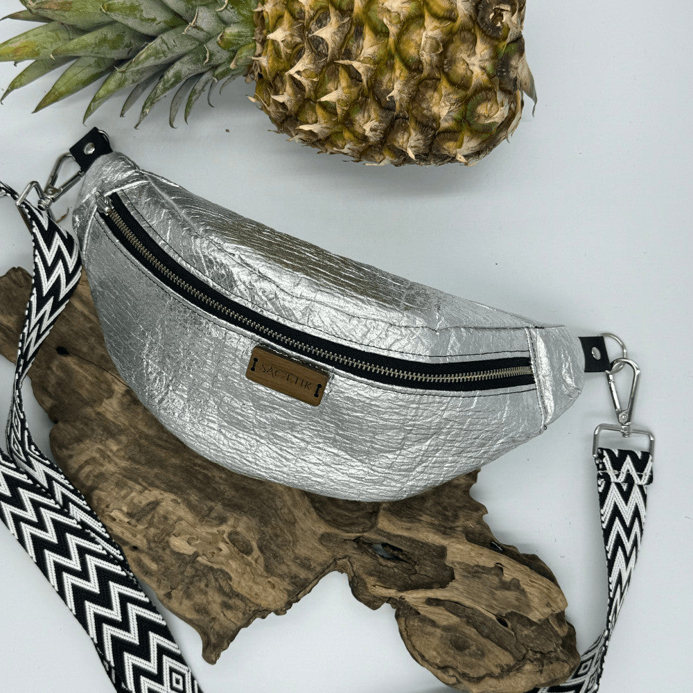 Sac Banane en Piñatex Argenté avec Grande Poche