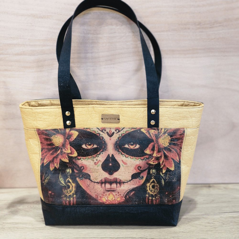 Sac Jasmin en Piñatex et Liège motif Catrina