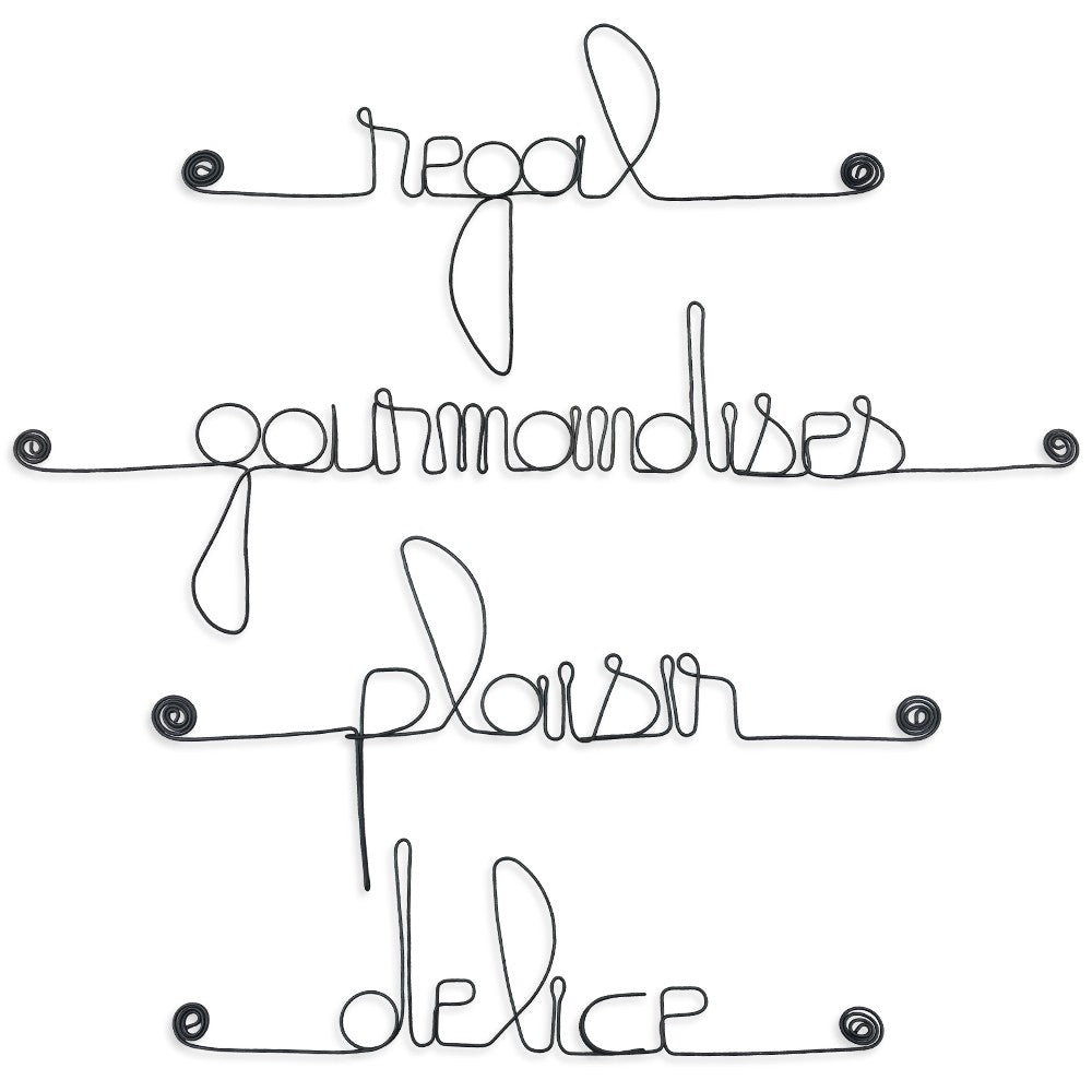 Lot de petits messages en fil de fer - CUISINE : Délice, Gourmandises, Plaisir, Régal - Bijoux de mur