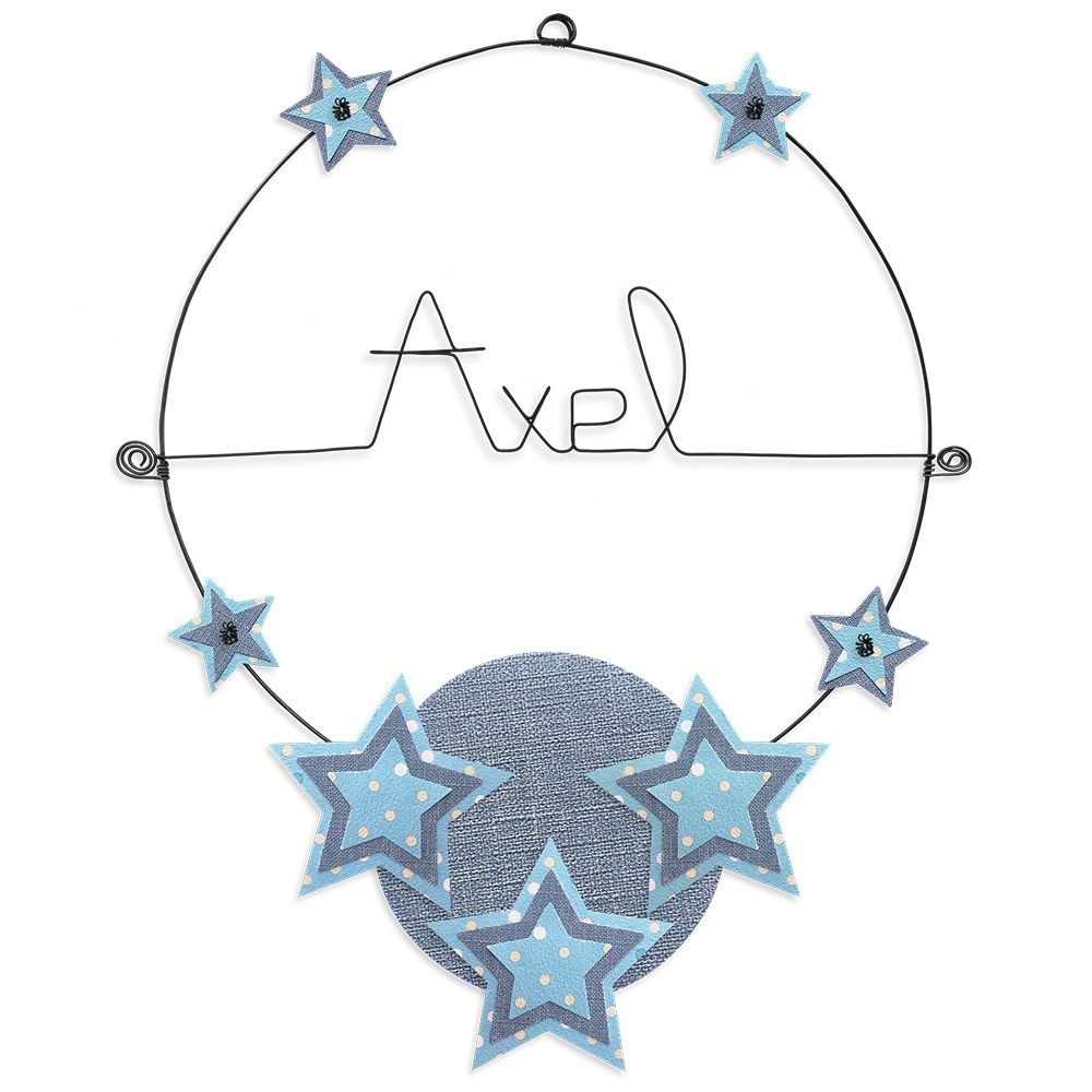Prénom Axel en fil de fer - Étoile bleue - Bijoux de mur