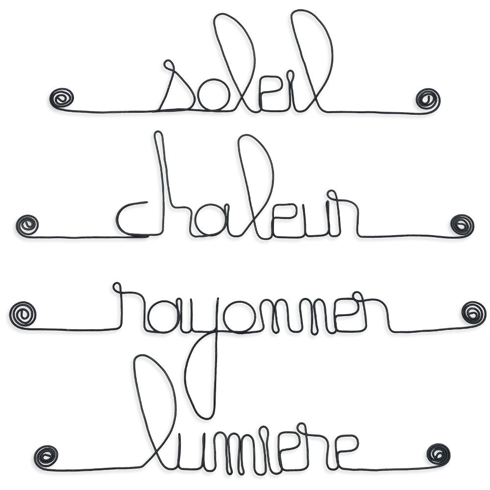Lot de petits messages en fil de fer - SOLEIL : Chaleur, Lumière, Rayonner, Soleil - Bijoux de mur