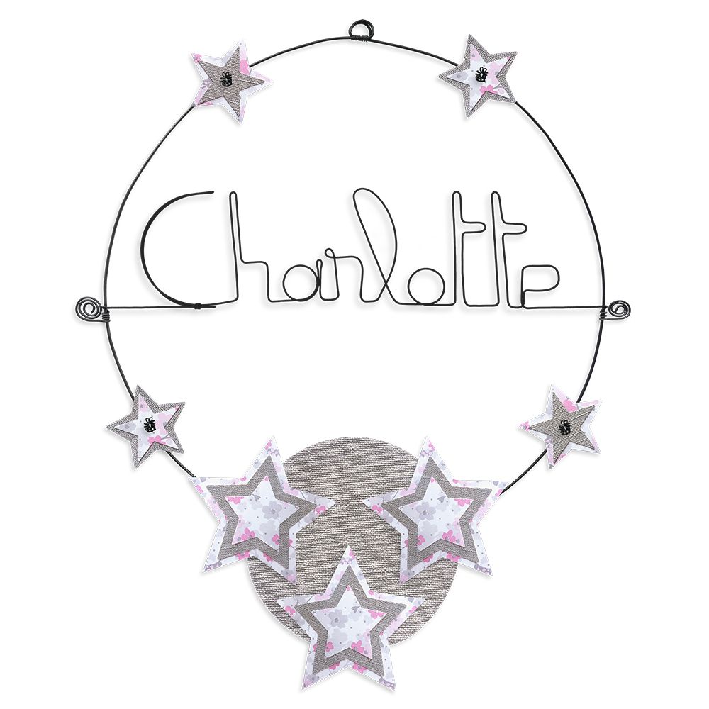 Prénom Charlotte en fil de fer - Étoile rose - Bijoux de mur