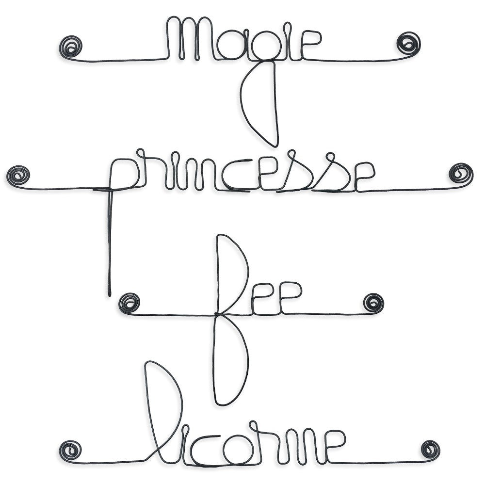 Lot de petits messages en fil de fer - FÉÉRIQUE : Fée, Licorne, Magie, Princesse - Bijoux de mur