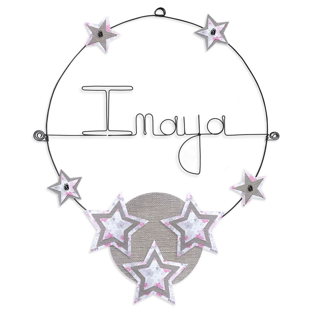 Prénom Inaya en fil de fer - Étoile rose - Bijoux de mur