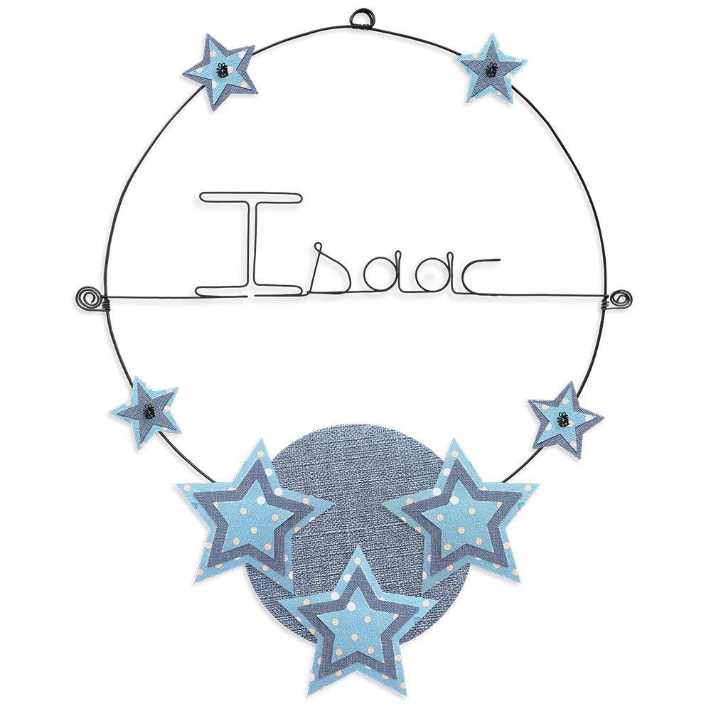 Prénom Isaac en fil de fer - Étoile bleue - Bijoux de mur