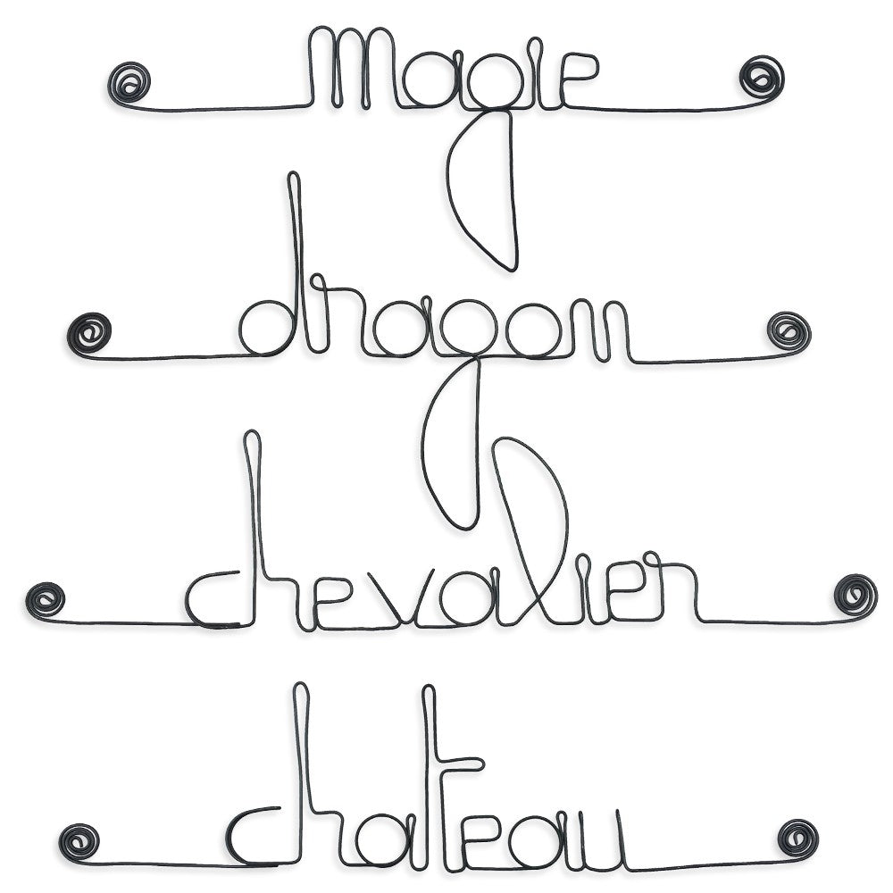 Lot de petits messages en fil de fer - GARÇON : Château, Chevalier, Dragon, Magie - Bijoux de mur