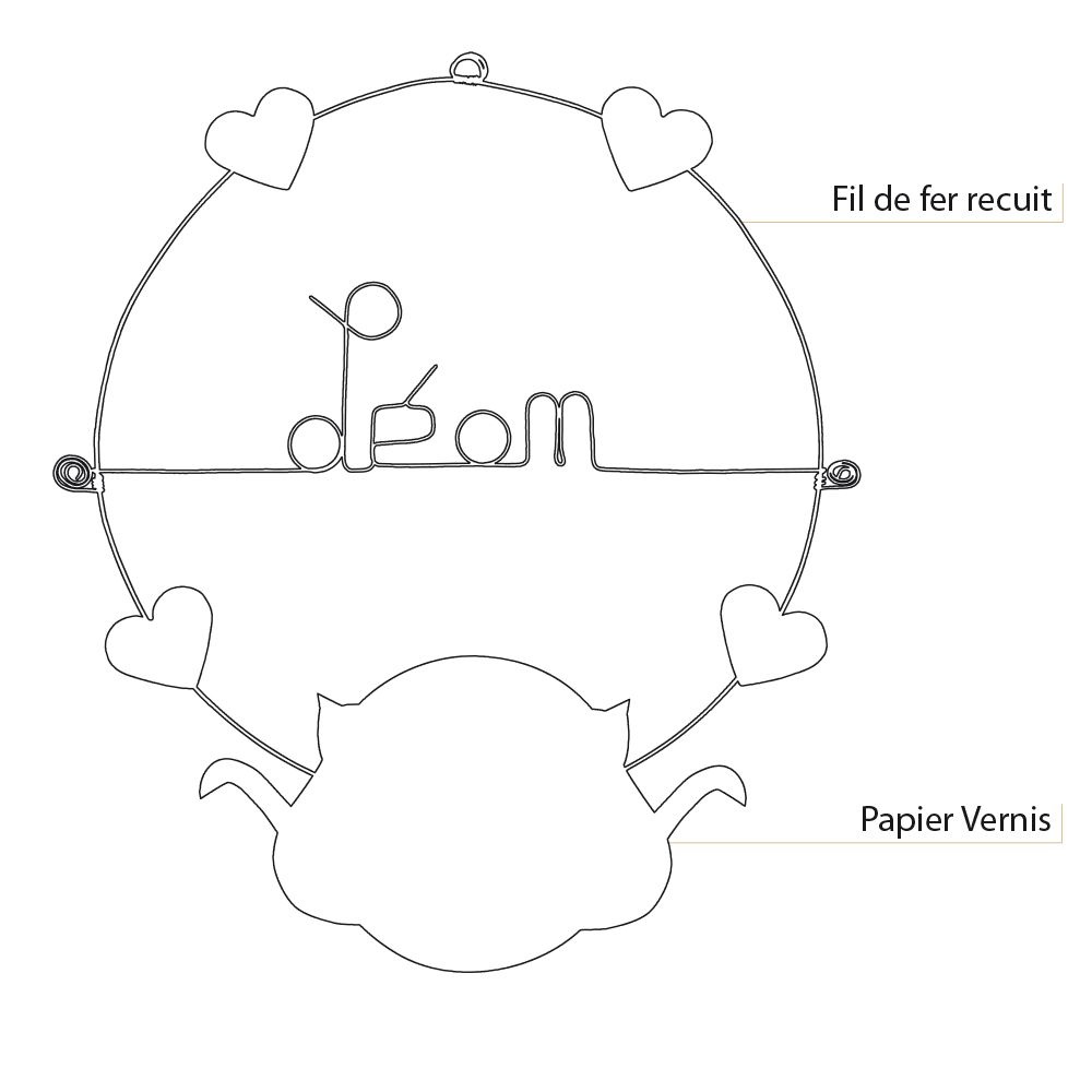 Prénom Léon en fil de fer - Chat blanc - Bijoux de mur