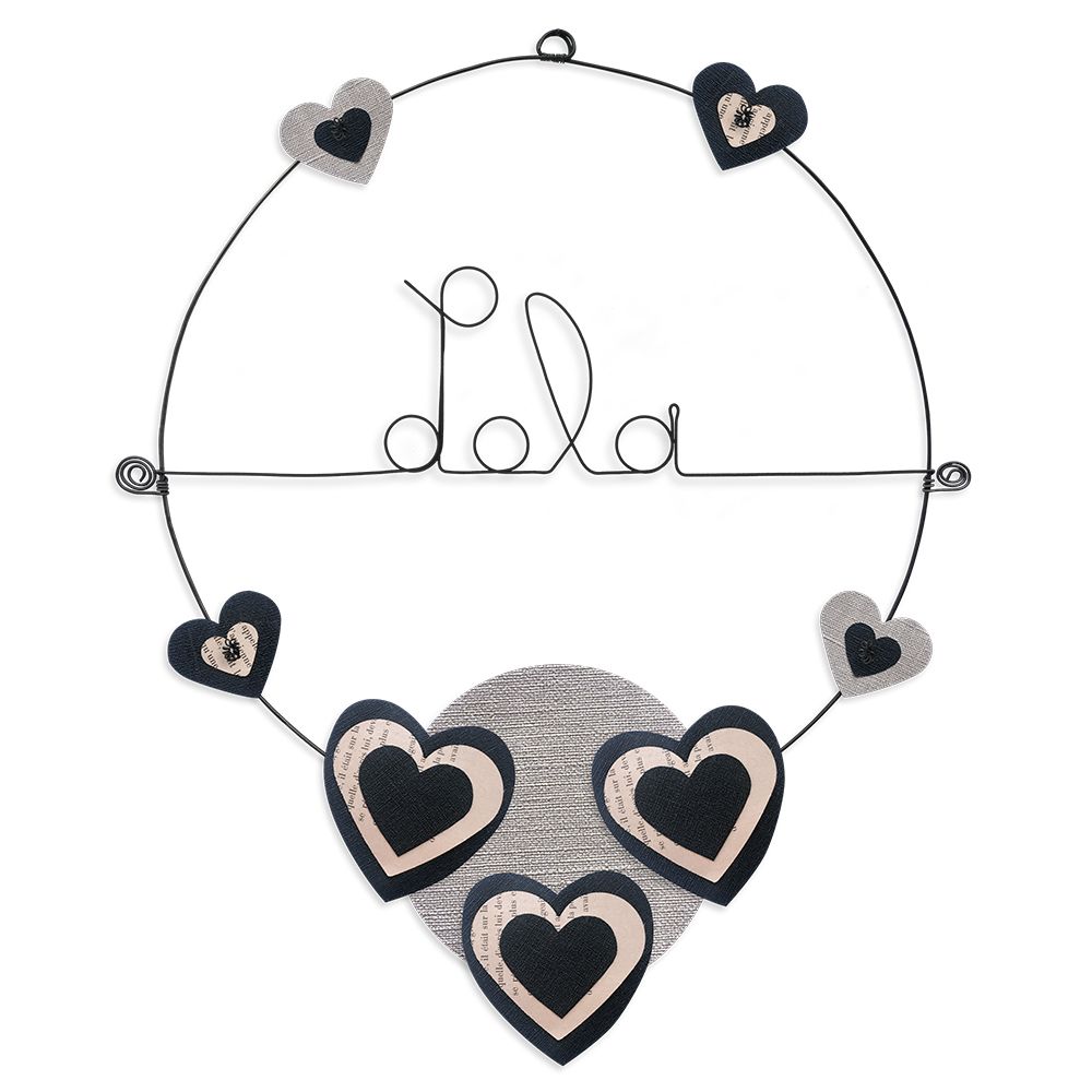 Prénom Lola en fil de fer - Coeur noir - Bijoux de mur