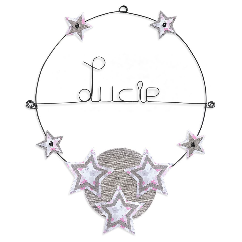 Prénom Lucie en fil de fer - Étoile rose - Bijoux de mur