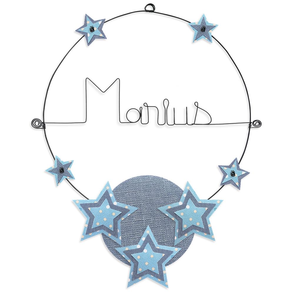 Prénom Marius en fil de fer - Étoile bleue - Bijoux de mur