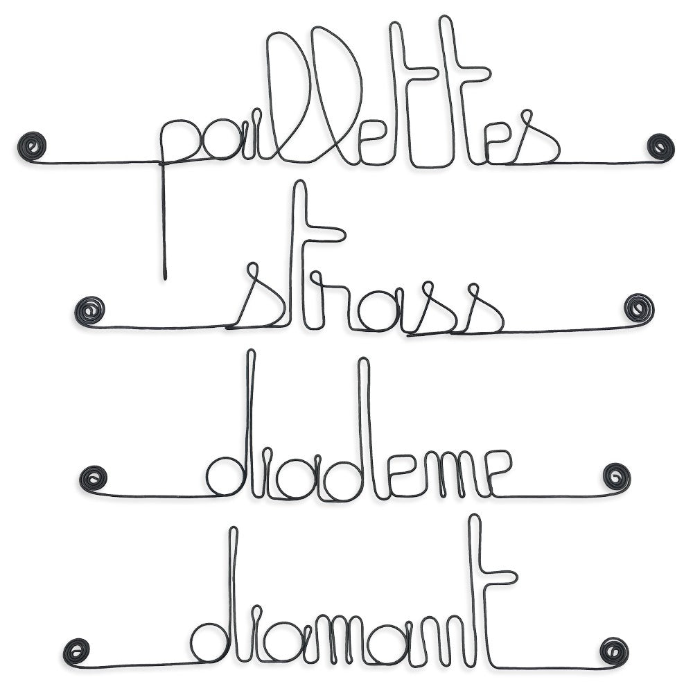 Lot de petits messages en fil de fer - FILLE : Diadème, Diamant, Paillettes, Strass - Bijoux de mur