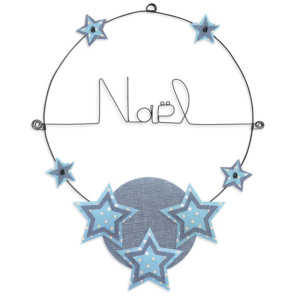 Prénom Naël en fil de fer - Étoile bleue - Bijoux de mur