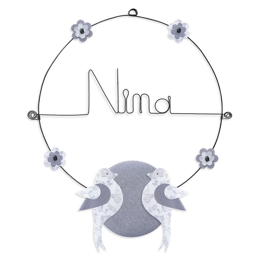 Prénom Nina en fil de fer - Oiseau blanc - Bijoux de mur